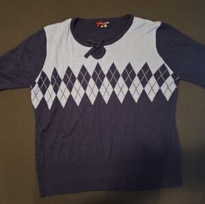 Hell Bunny Navy and Light Blue Argyle Crewneck Sweater